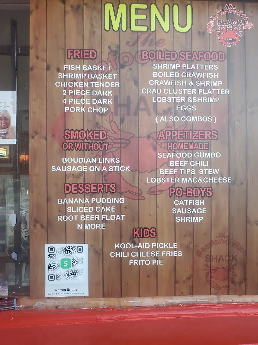 Seafood Man Shack menu board