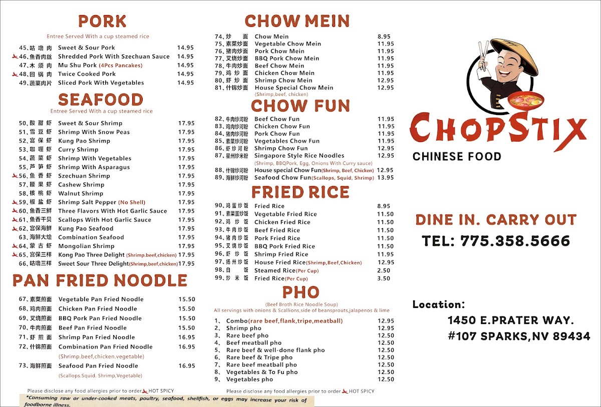 Chopstix menu board