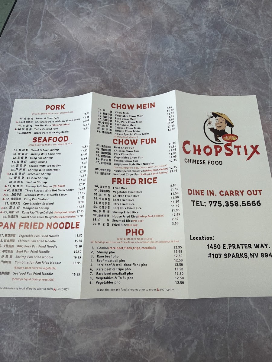 Chopstix menu board