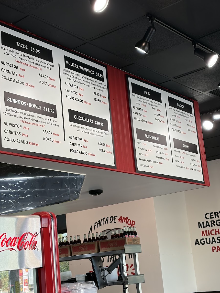 Taco Cinco menu board