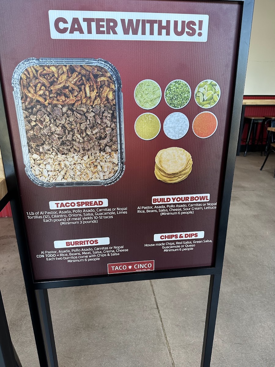 Taco Cinco menu board