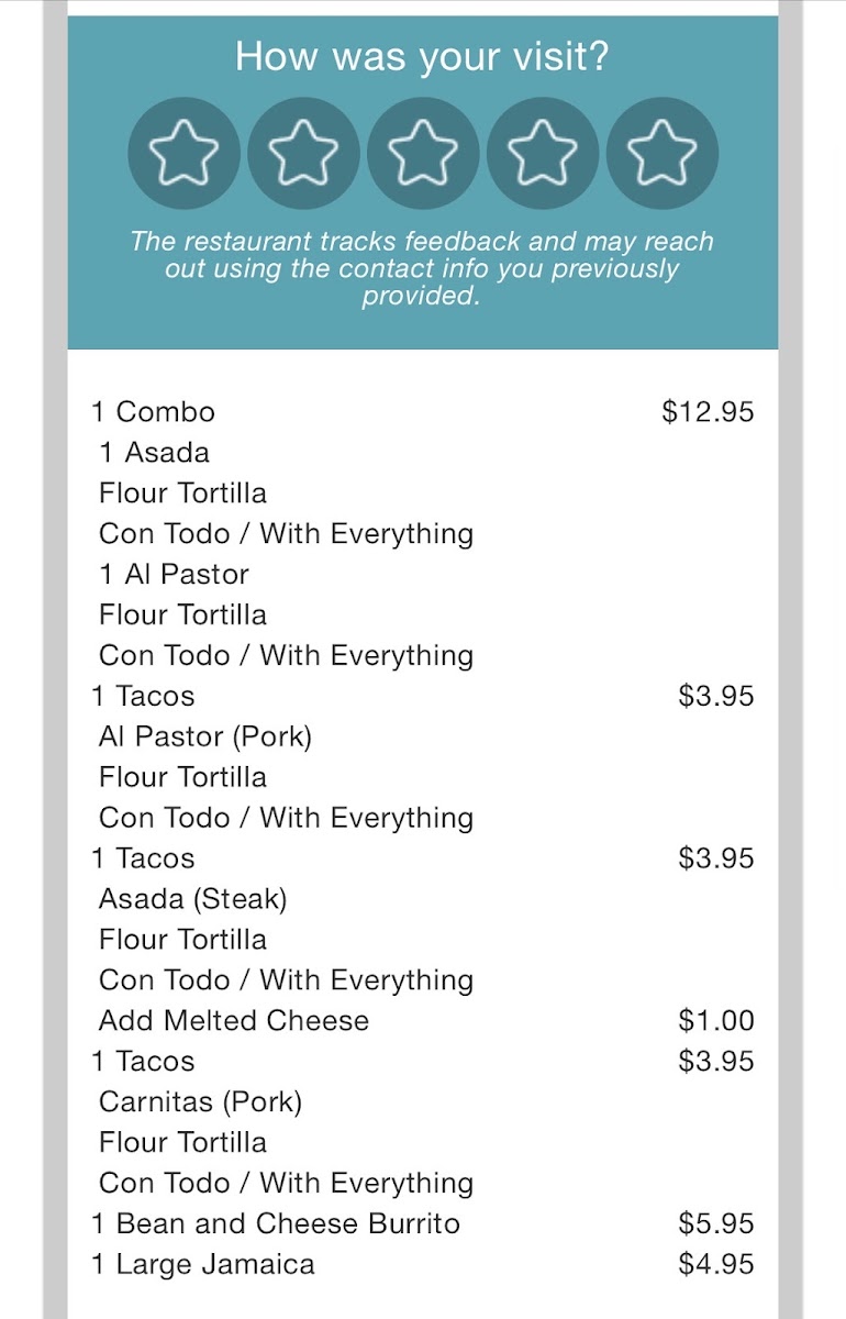 Taco Cinco menu board