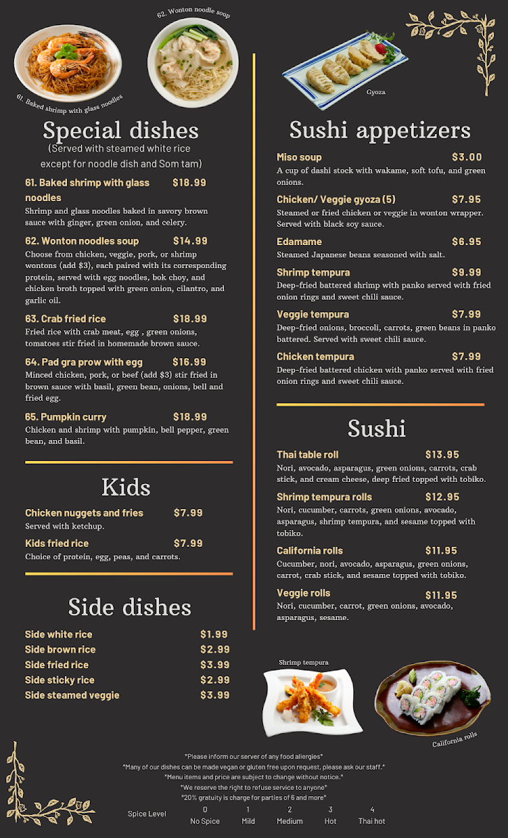 Thai Table menu board