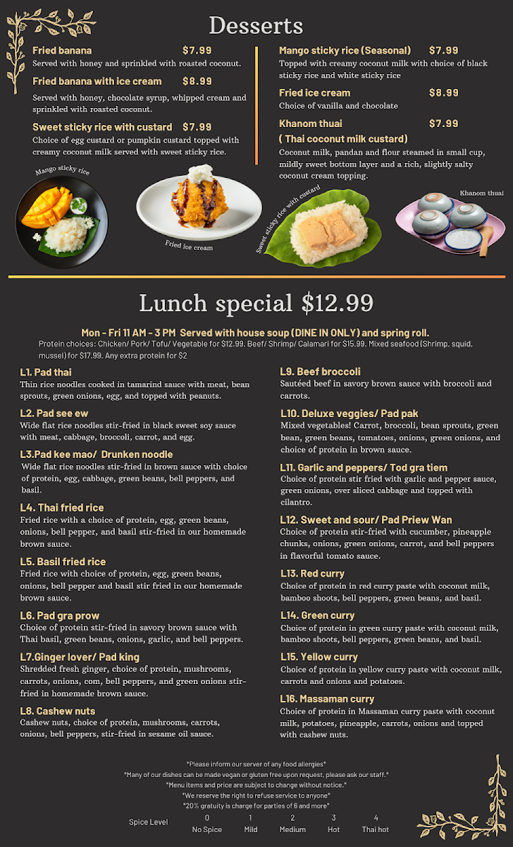 Thai Table menu board