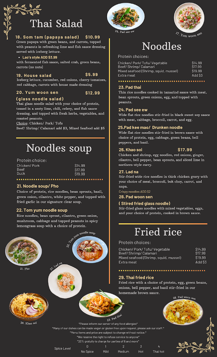 Thai Table menu board