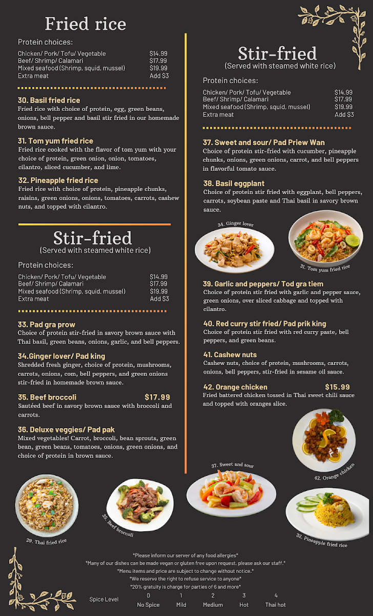 Thai Table menu board