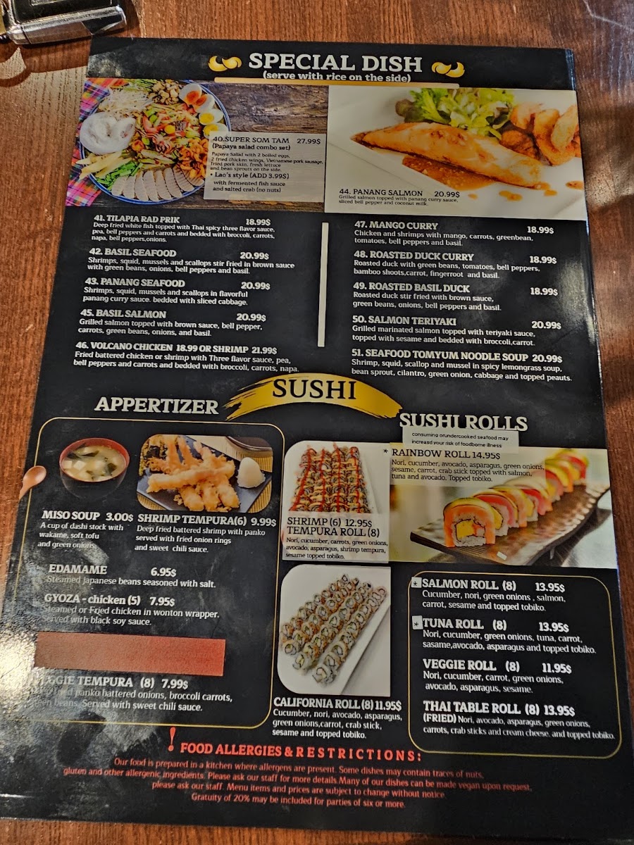 Thai Table menu board