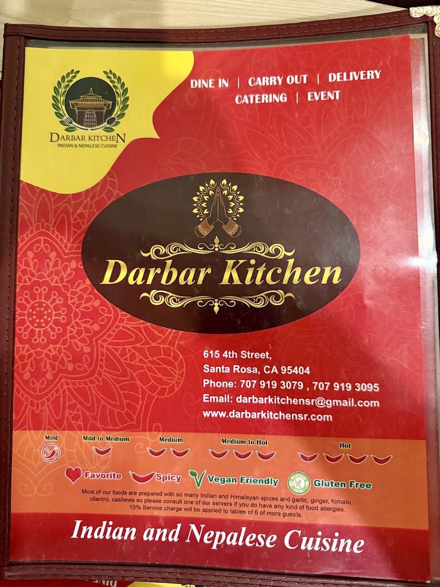 Darbar Kitchen menu board