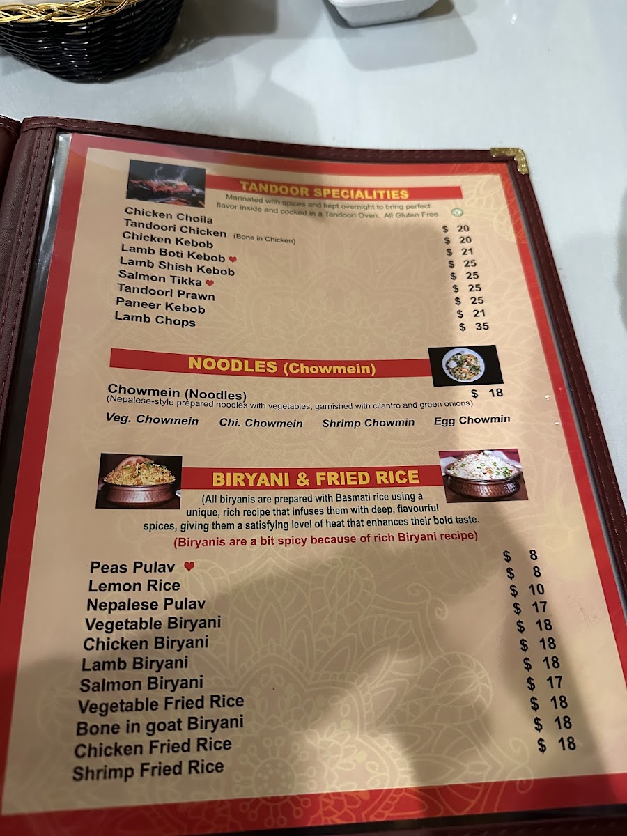 Darbar Kitchen menu board