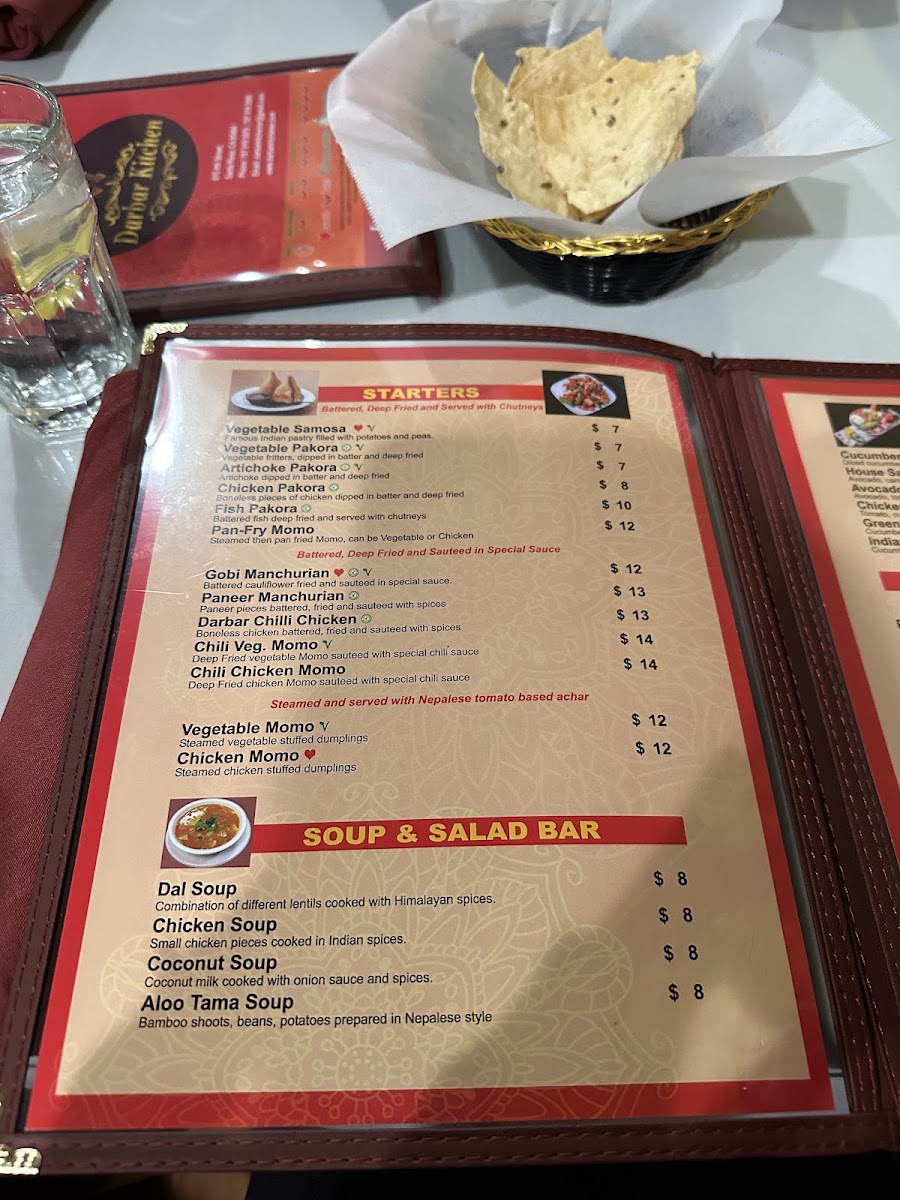 Darbar Kitchen menu board