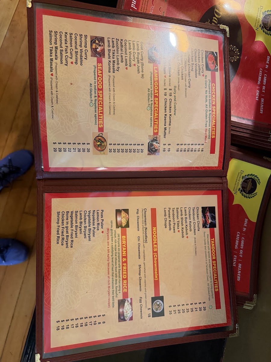 Darbar Kitchen menu board