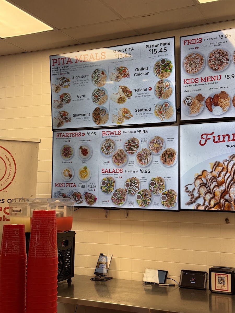 PITA Mediterranean Street Food - Dunwoody menu board