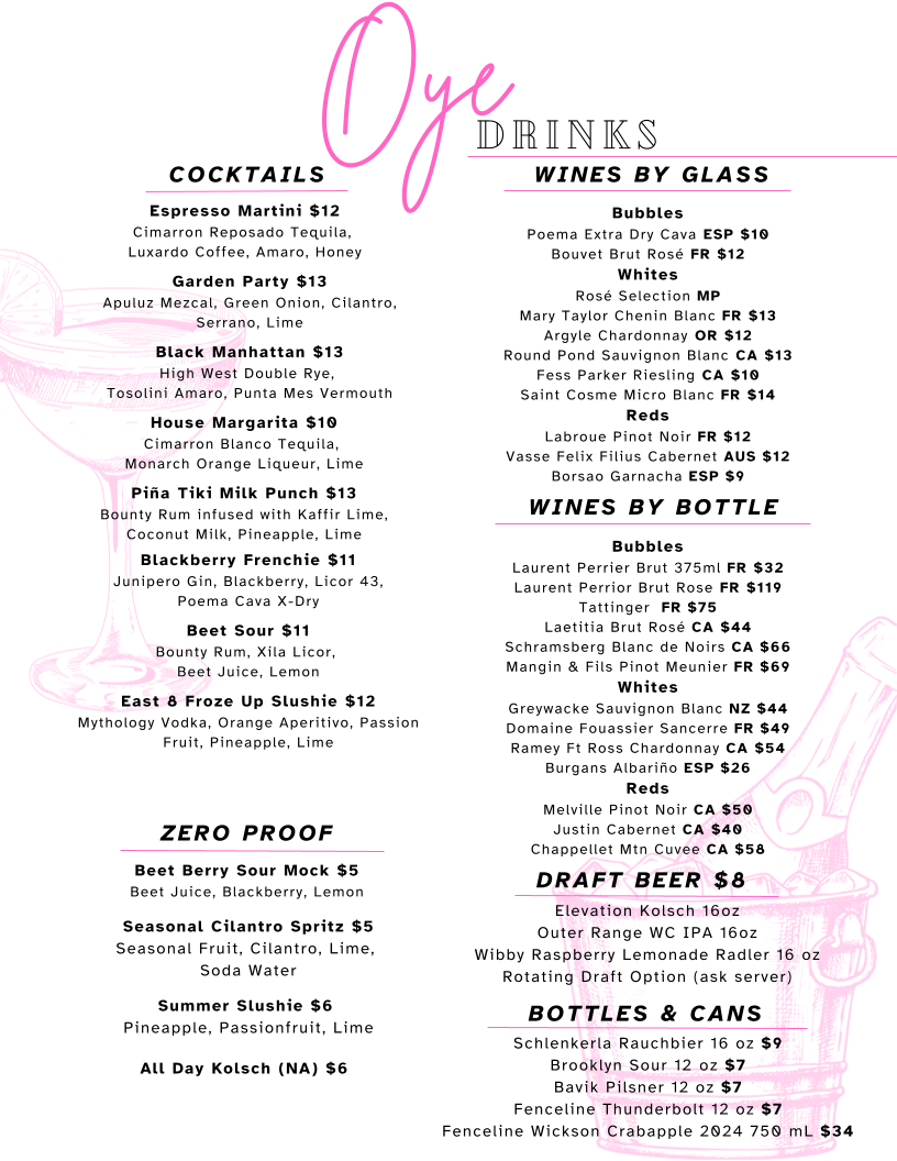 Oye Oysters and Small Plates menu board