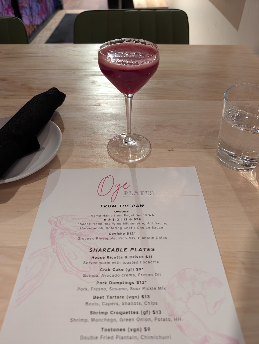 Oye Oysters and Small Plates menu board
