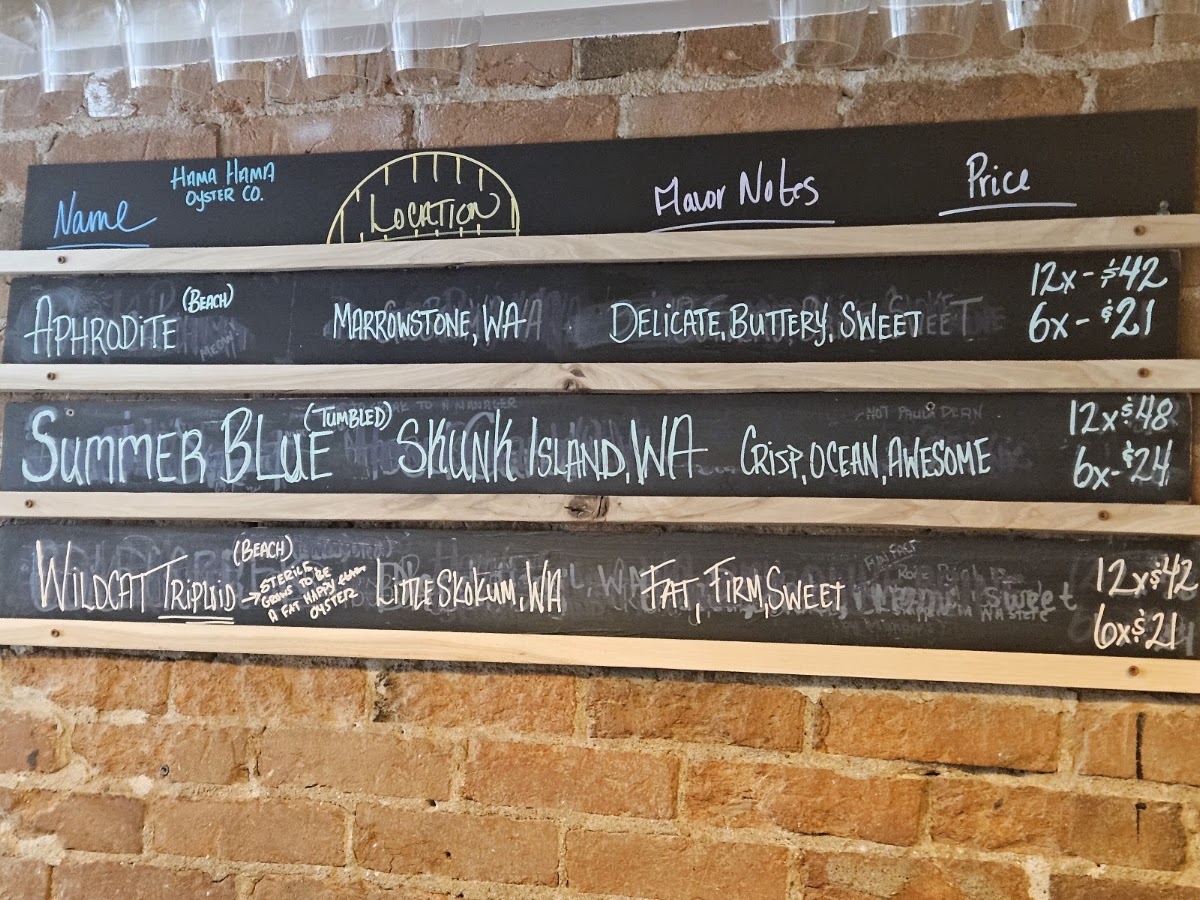Oye Oysters and Small Plates menu board