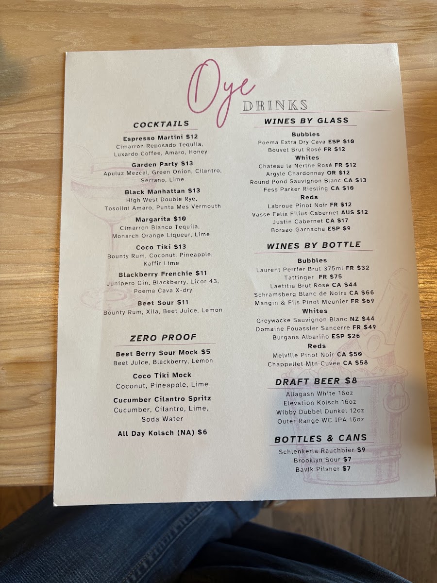 Oye Oysters and Small Plates menu board