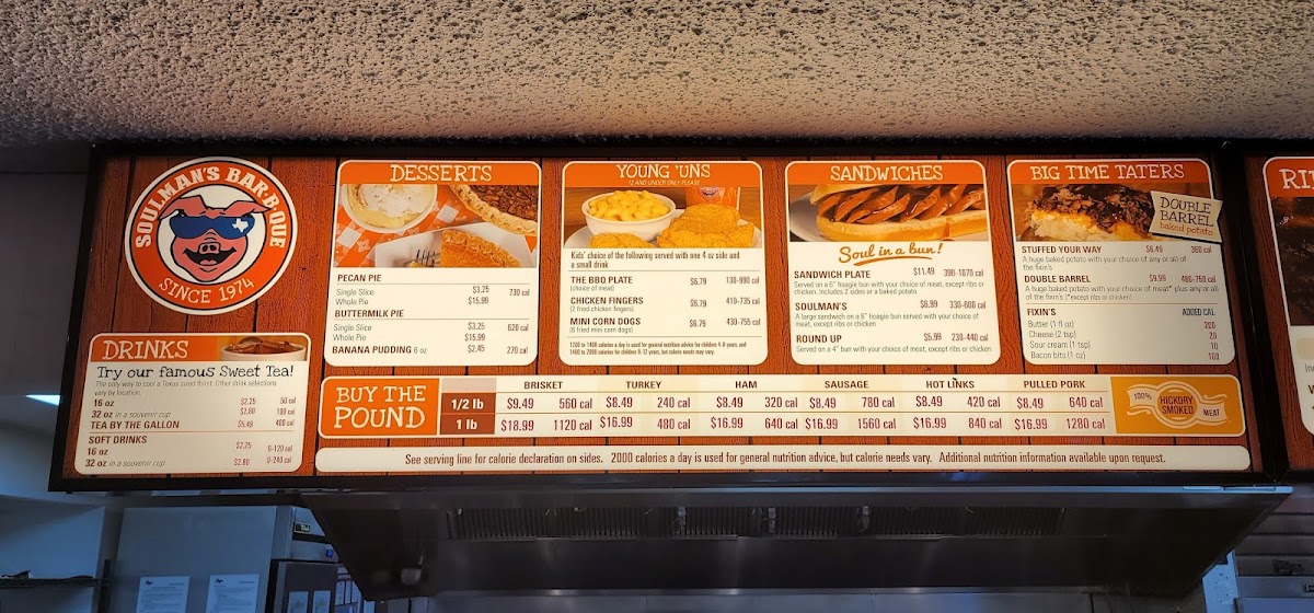 Soulman's Bar-B-Que menu board