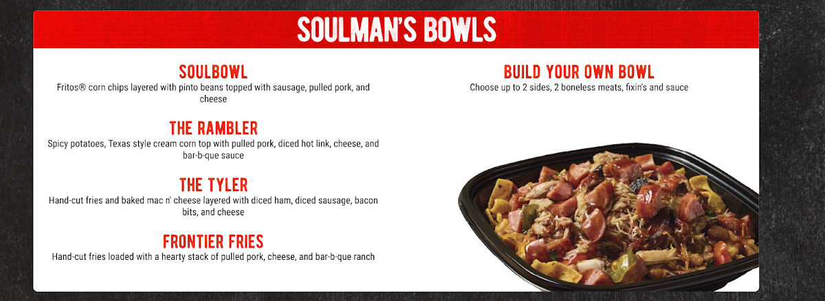 Soulman's Bar-B-Que menu board