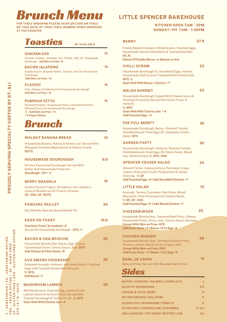 Little Spencer Coffee Co Bakehouse menu board