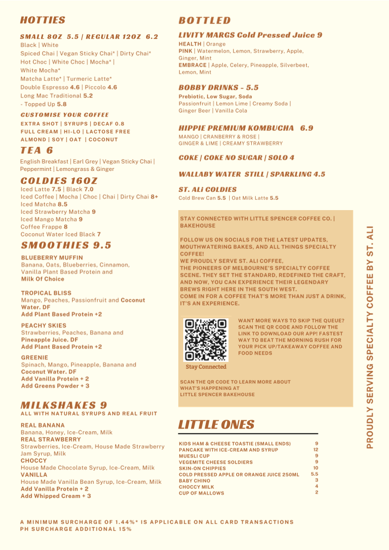 Little Spencer Coffee Co Bakehouse menu board
