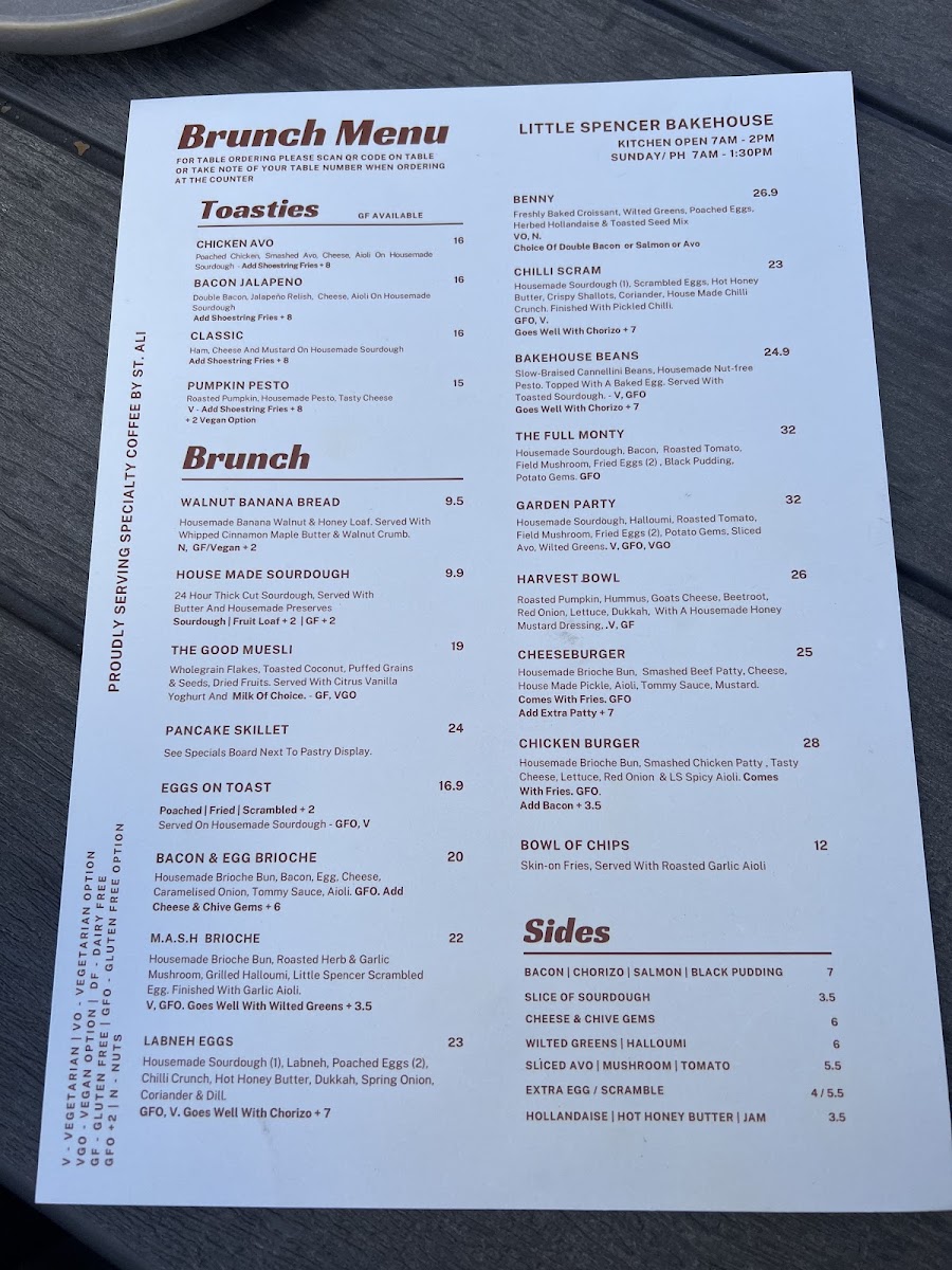 Little Spencer Coffee Co Bakehouse menu board