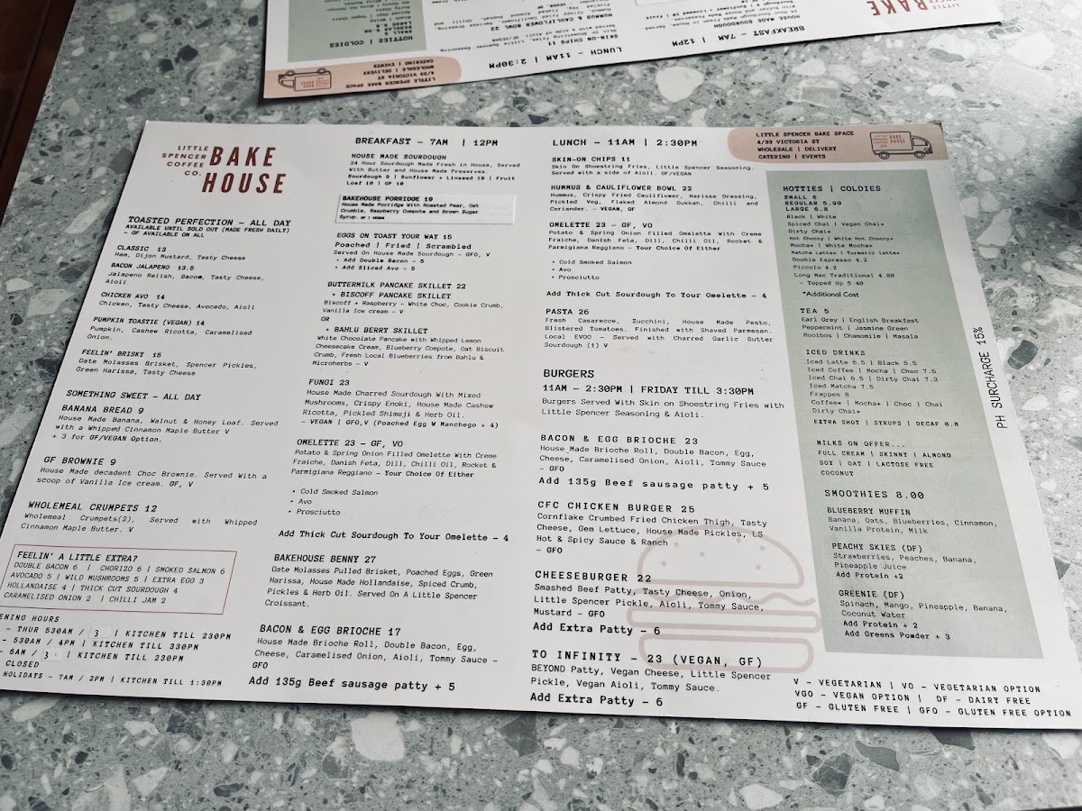 Little Spencer Coffee Co Bakehouse menu board