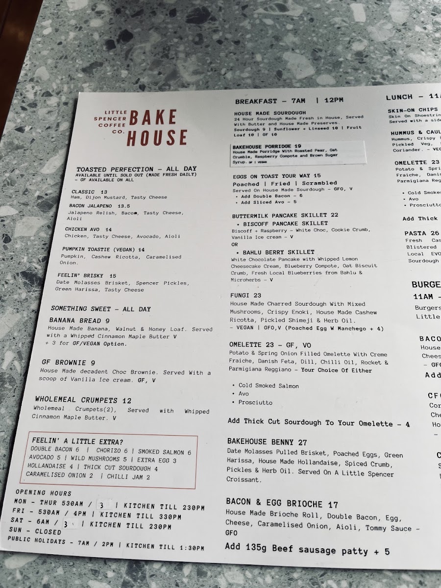 Little Spencer Coffee Co Bakehouse menu board