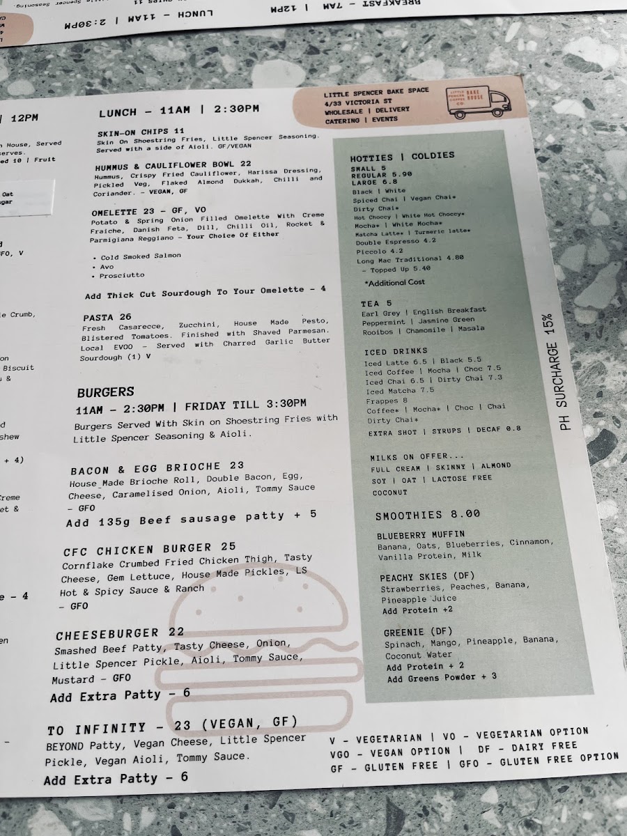 Little Spencer Coffee Co Bakehouse menu board