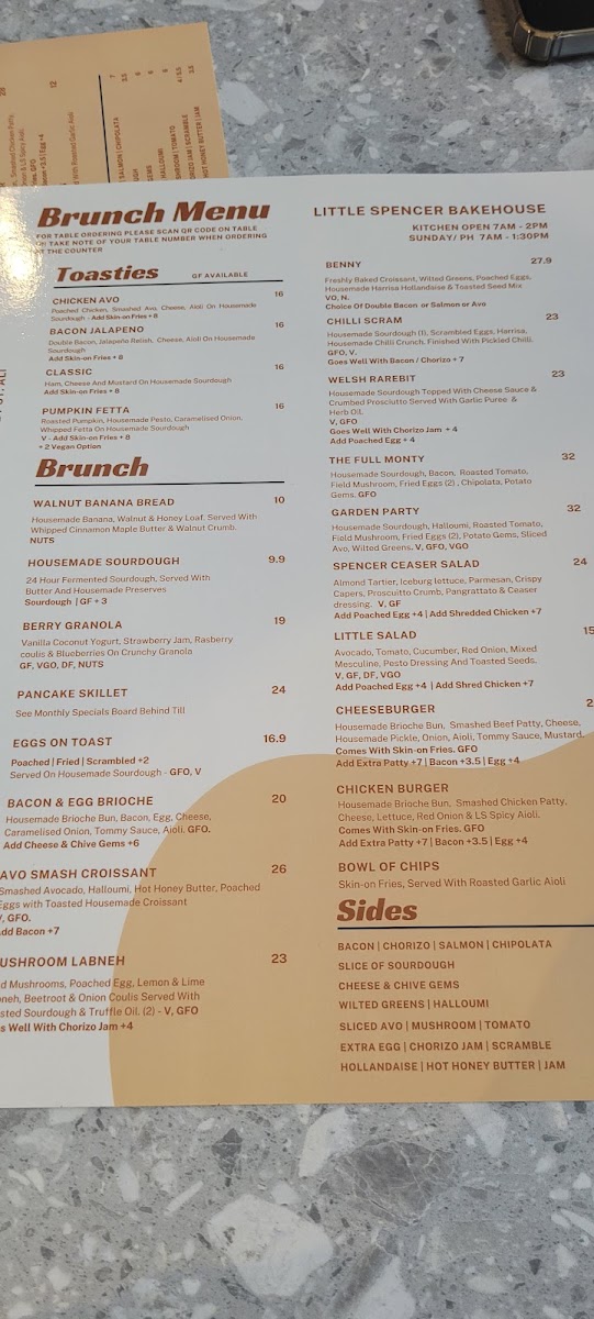 Little Spencer Coffee Co Bakehouse menu board