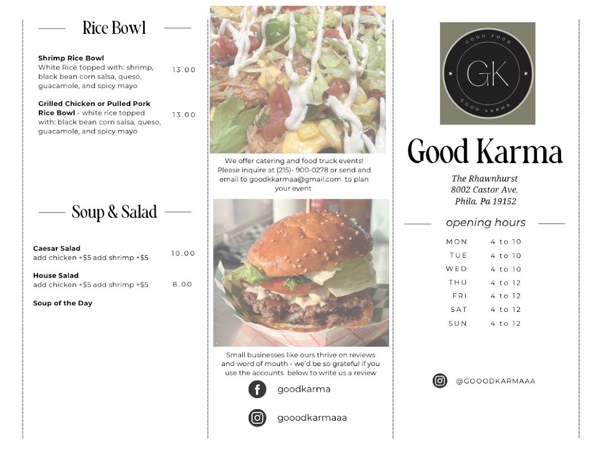 Good Food Good Karma menu board
