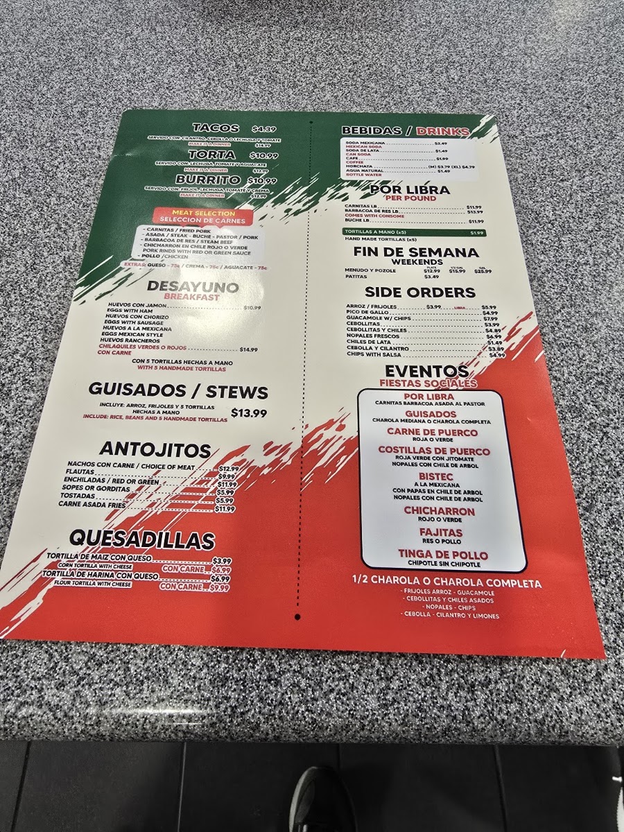 Carnitas 3 Hermanos menu board