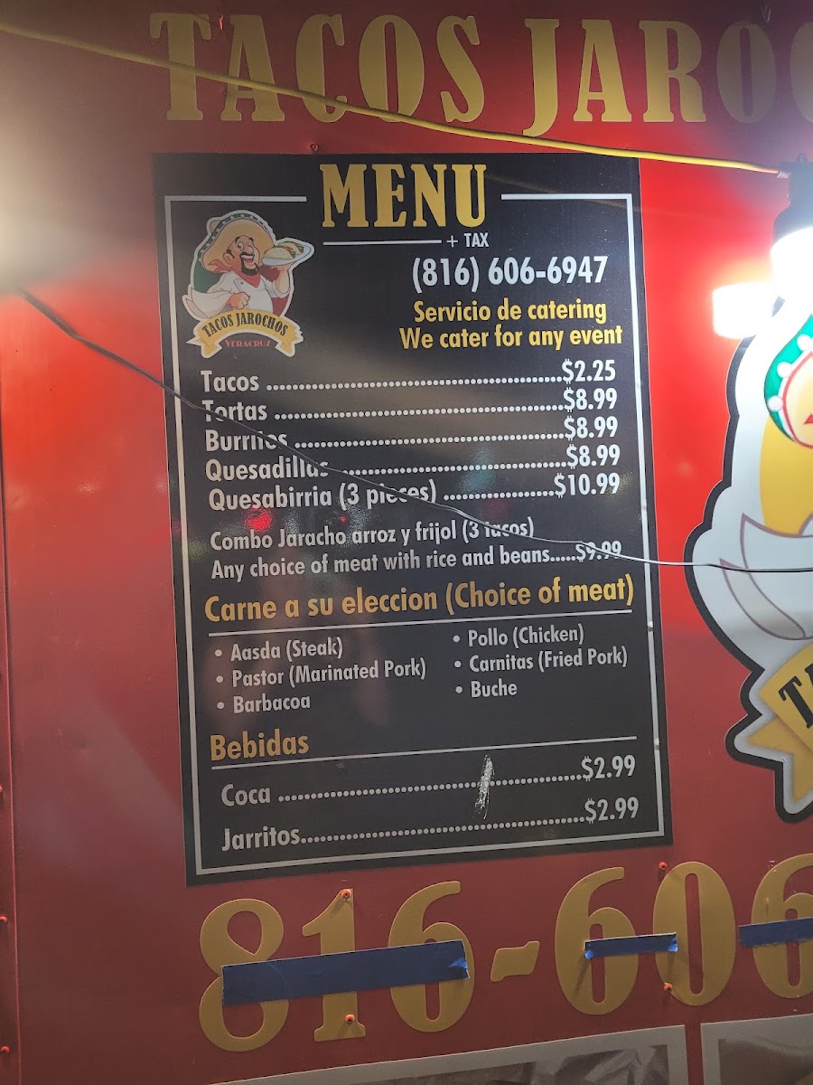 Tacos Jarochos menu board