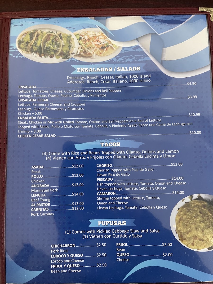 Antojitos Chapines Restaurant Inc menu board