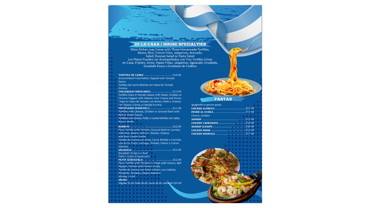 Antojitos Chapines Restaurant Inc menu board