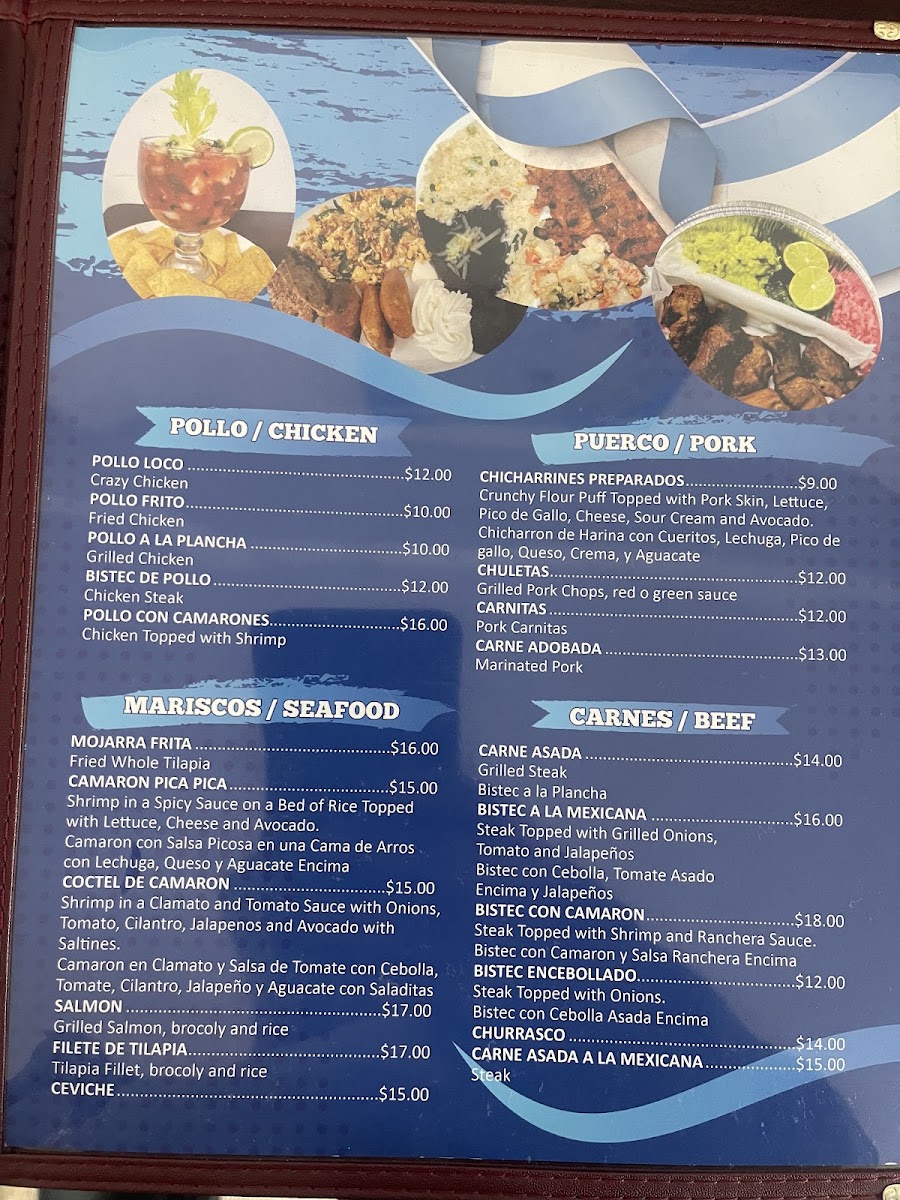 Antojitos Chapines Restaurant Inc menu board