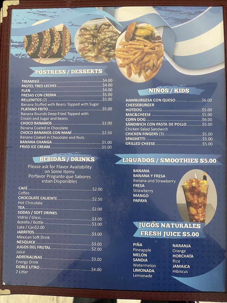 Antojitos Chapines Restaurant Inc menu board