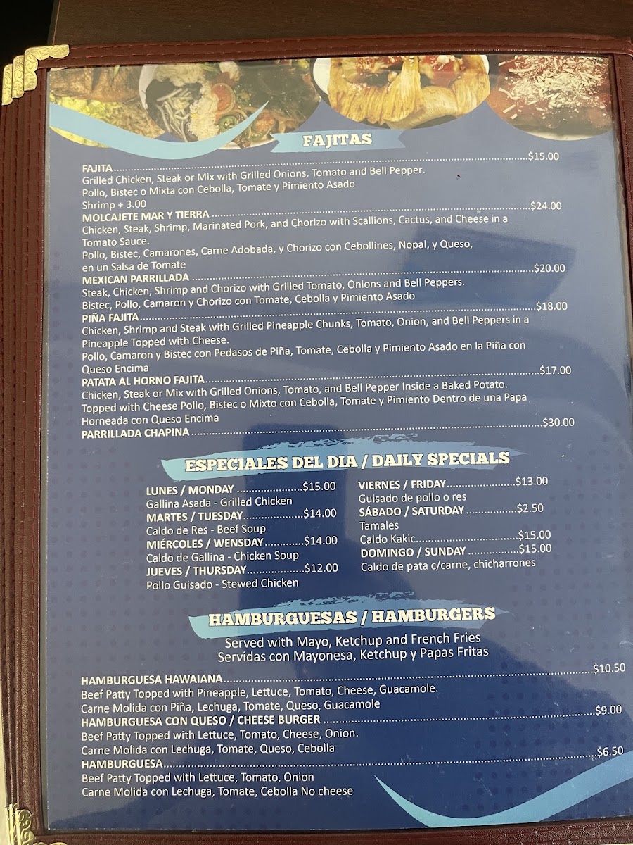 Antojitos Chapines Restaurant Inc menu board
