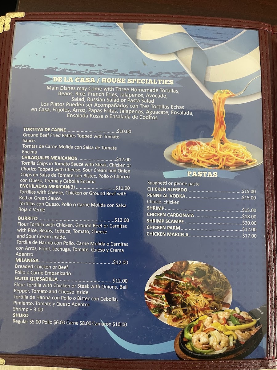 Antojitos Chapines Restaurant Inc menu board