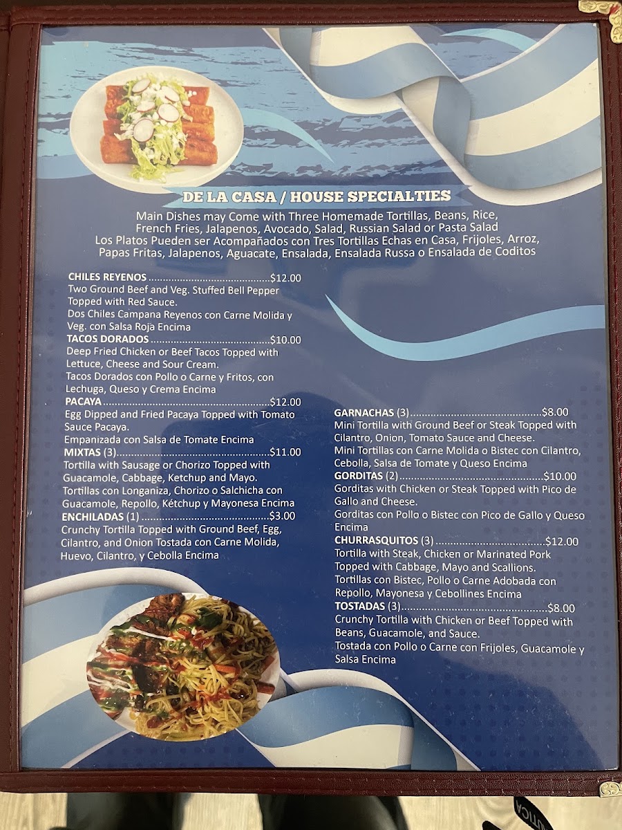 Antojitos Chapines Restaurant Inc menu board