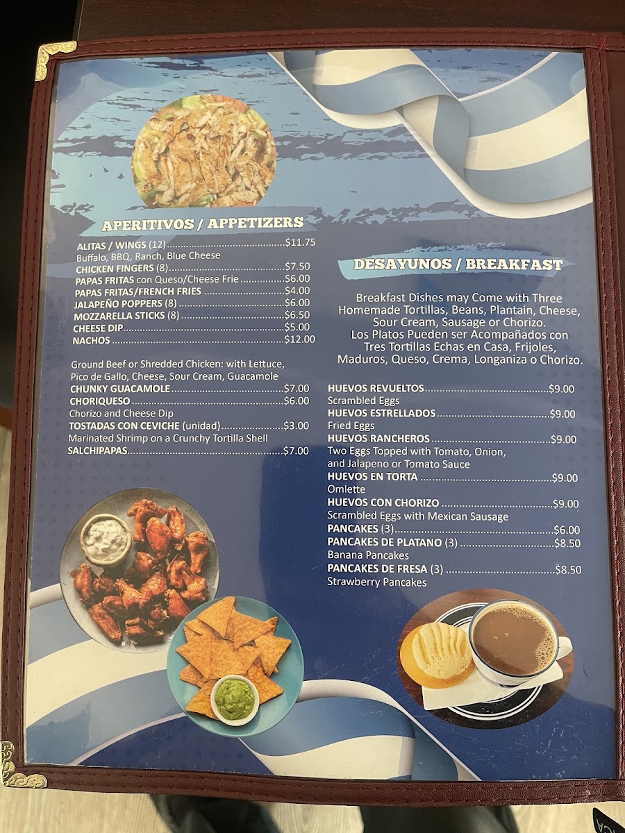 Antojitos Chapines Restaurant Inc menu board