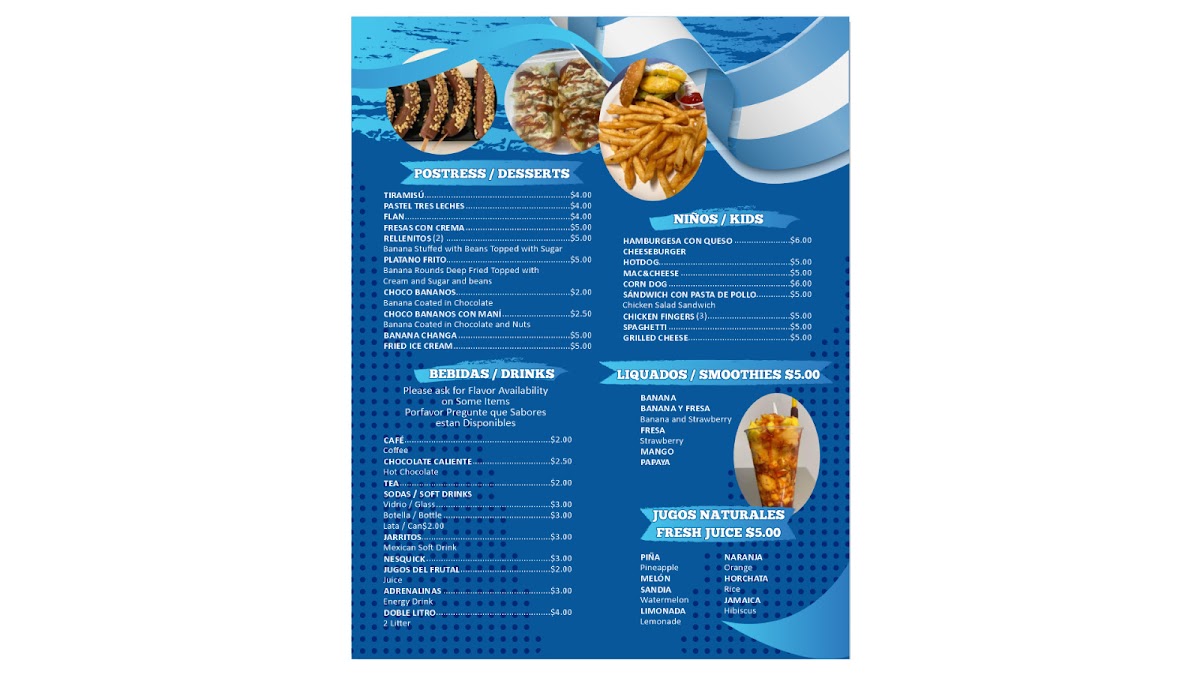 Antojitos Chapines Restaurant Inc menu board