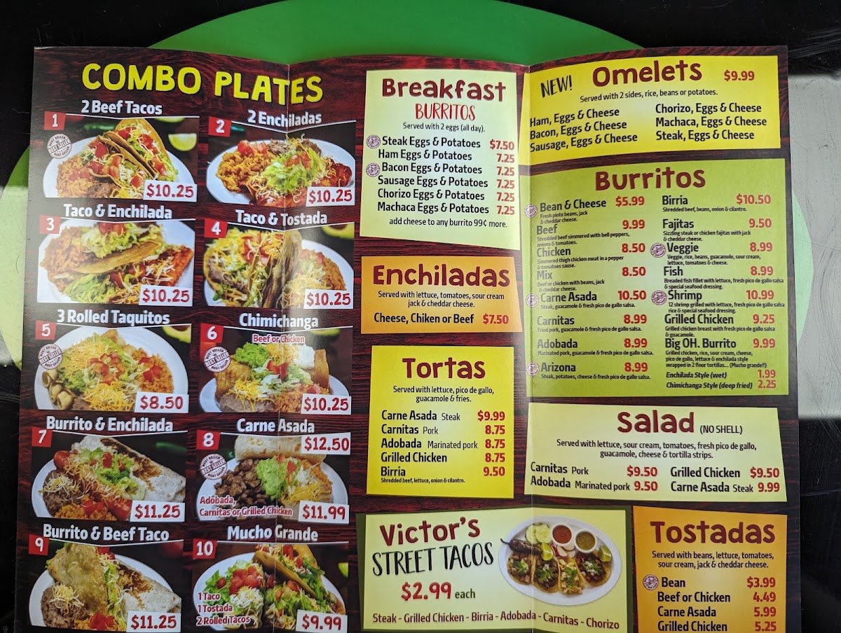 Victor’s Tacos menu board