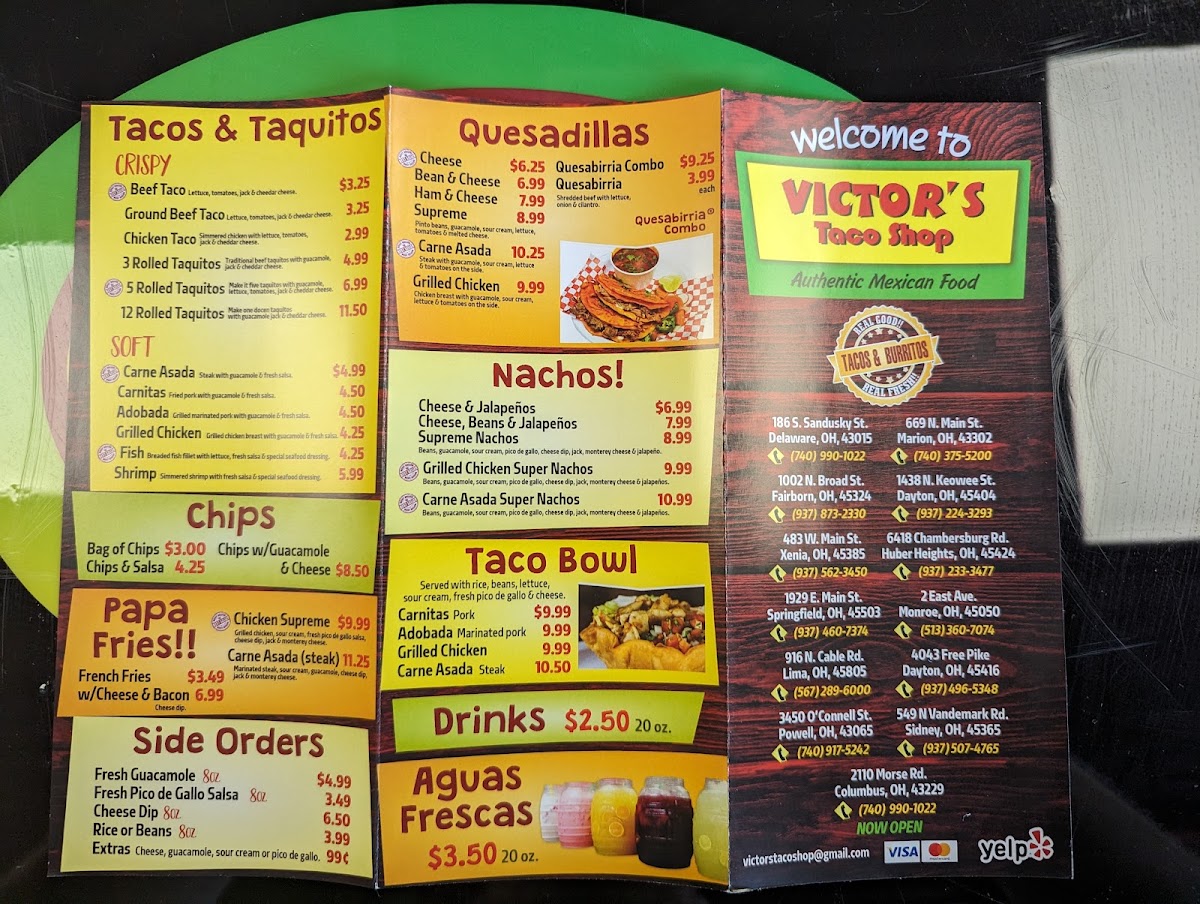 Victor’s Tacos menu board