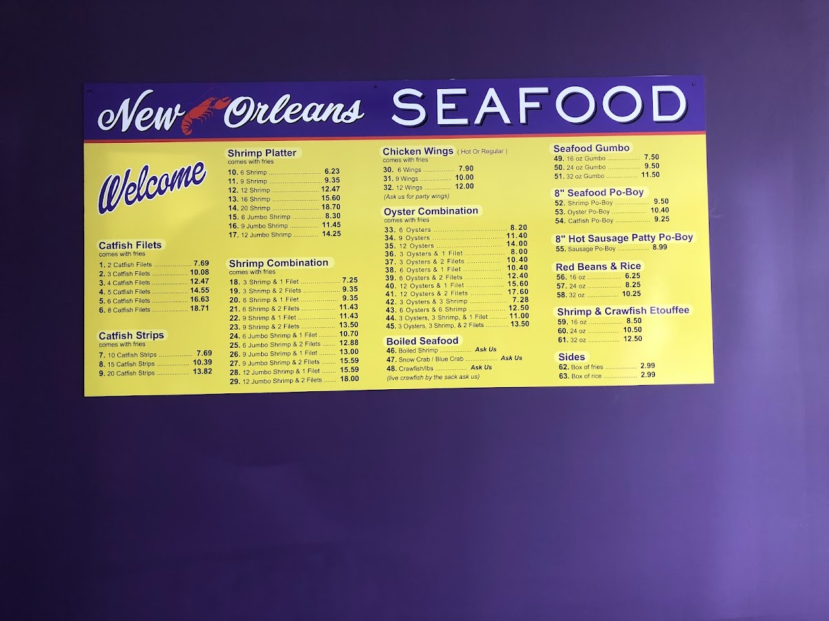 New Orleans Seafood menu board