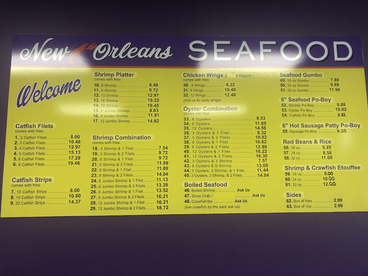 New Orleans Seafood menu board