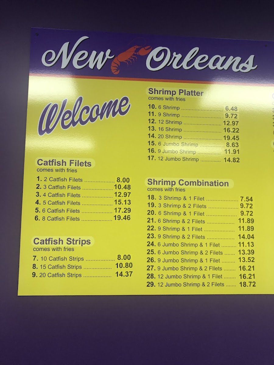New Orleans Seafood menu board