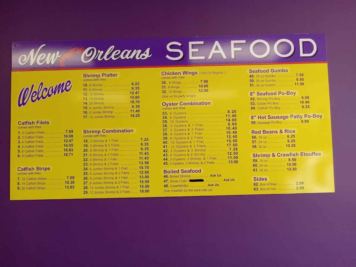 New Orleans Seafood menu board