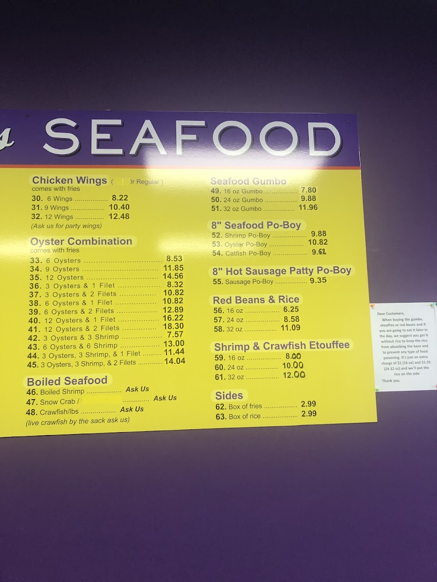 New Orleans Seafood menu board