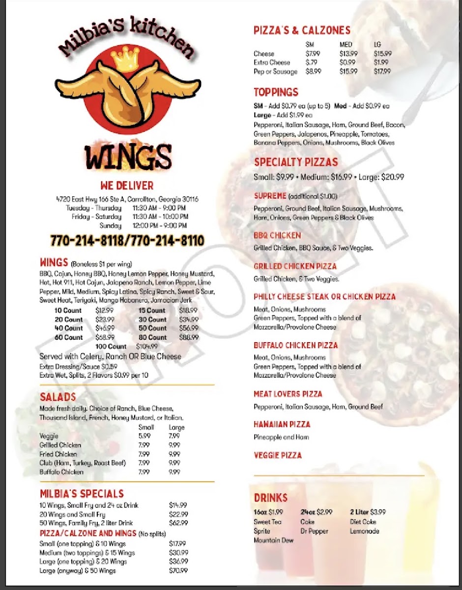 MILBIA’S KITCHEN menu board