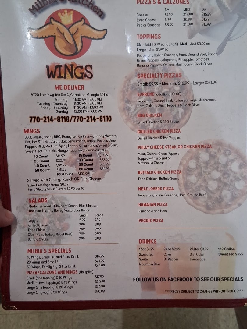 MILBIA’S KITCHEN menu board